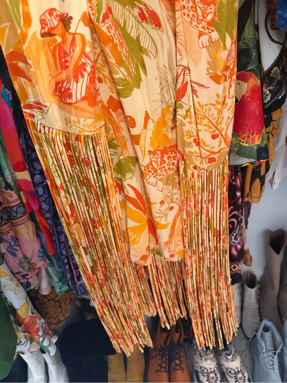 NWT Farm Rio Orange & Green Tropical Fringe Halter Dress Sz S - Picture 4 of 5